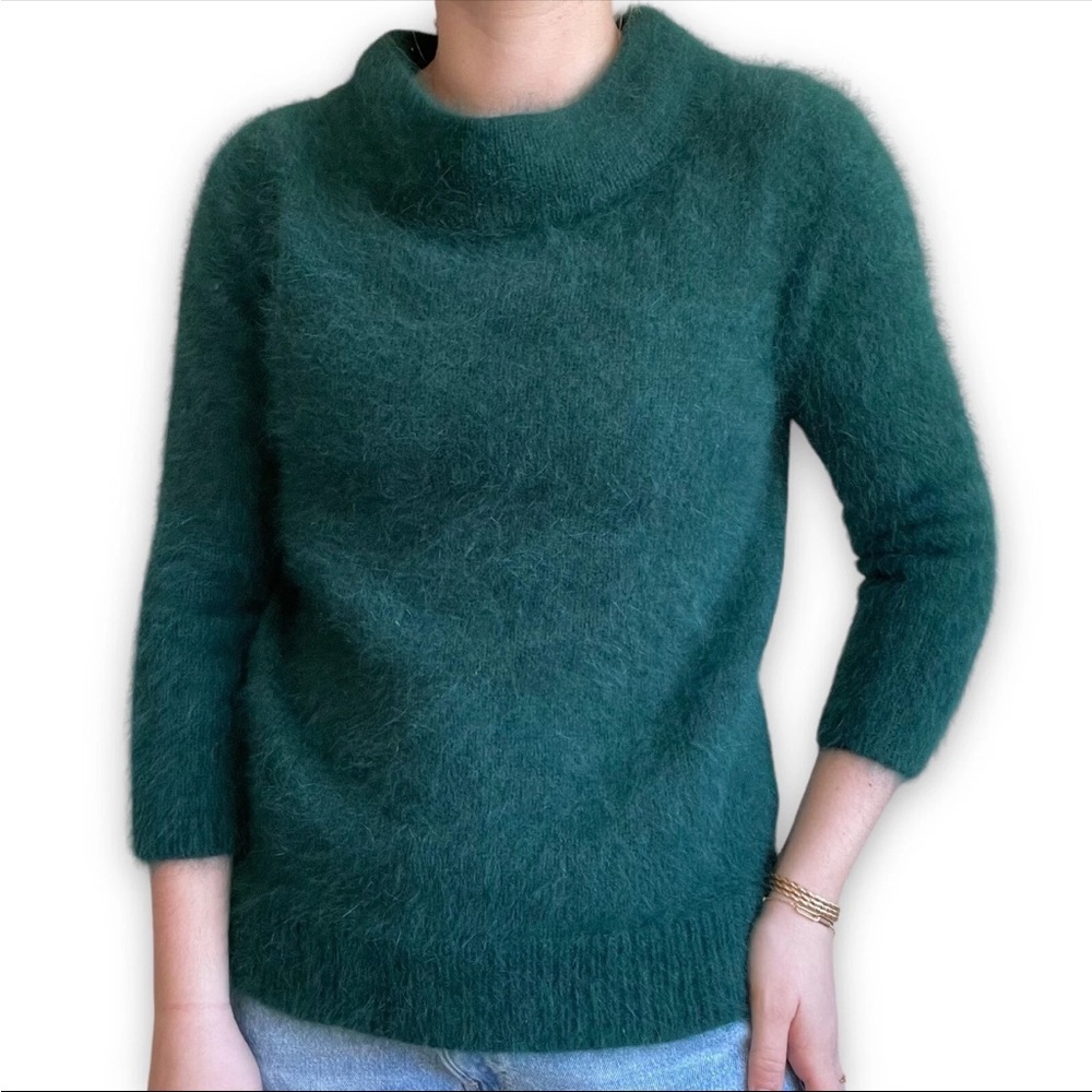 Moth Womens Emerald Green Angora Fluffy Soft Fuzzy Soft Minimal Sweater Sz XS